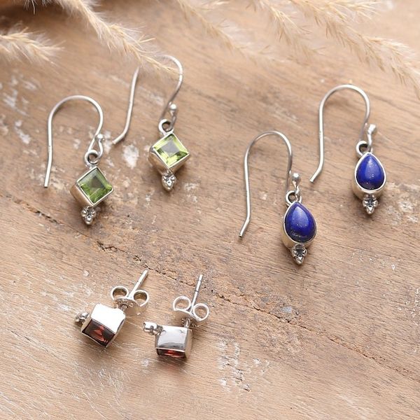 Alternate image for Set of 3 Peridot, Garnet and Lapis Lazuli Earrings Charming Three