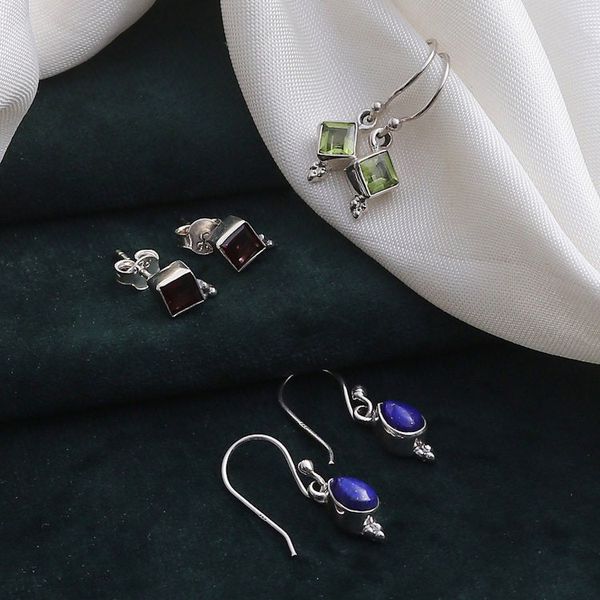 Alternate image for Set of 3 Peridot, Garnet and Lapis Lazuli Earrings Charming Three