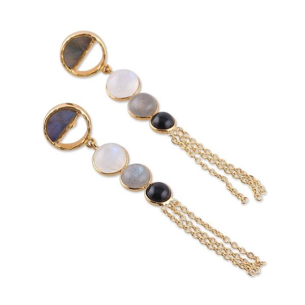 Alternate image for 18k Gold-Plated Multi-Gemstone Statement Dangle Earrings Jewel Statement