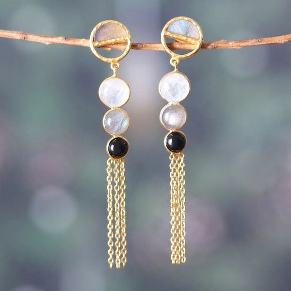 Alternate image for 18k Gold-Plated Multi-Gemstone Statement Dangle Earrings Jewel Statement