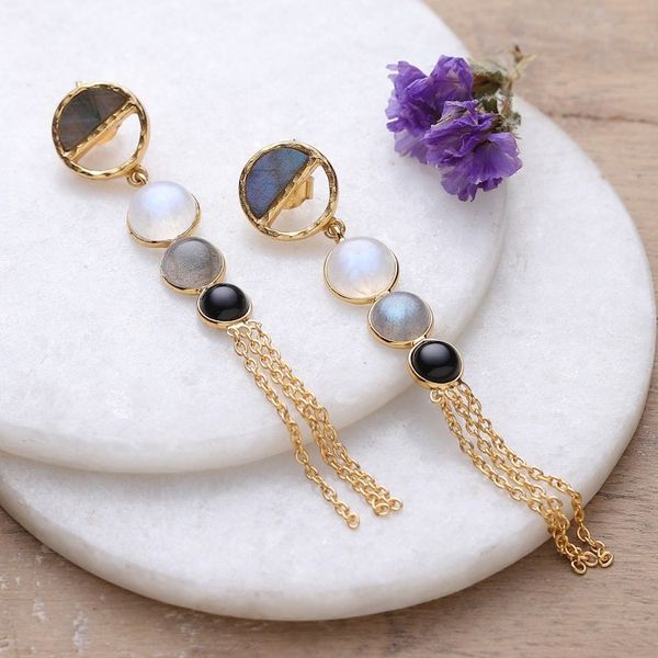Alternate image for 18k Gold-Plated Multi-Gemstone Statement Dangle Earrings Jewel Statement