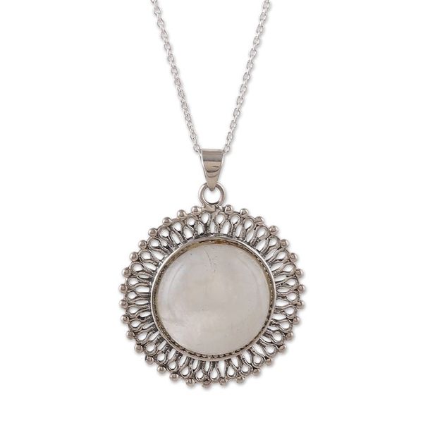 Alternate image for Sun-Shaped Natural Rainbow Moonstone Pendant Necklace Misty Light