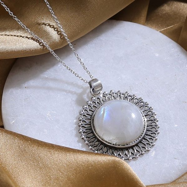 Alternate image for Sun-Shaped Natural Rainbow Moonstone Pendant Necklace Misty Light