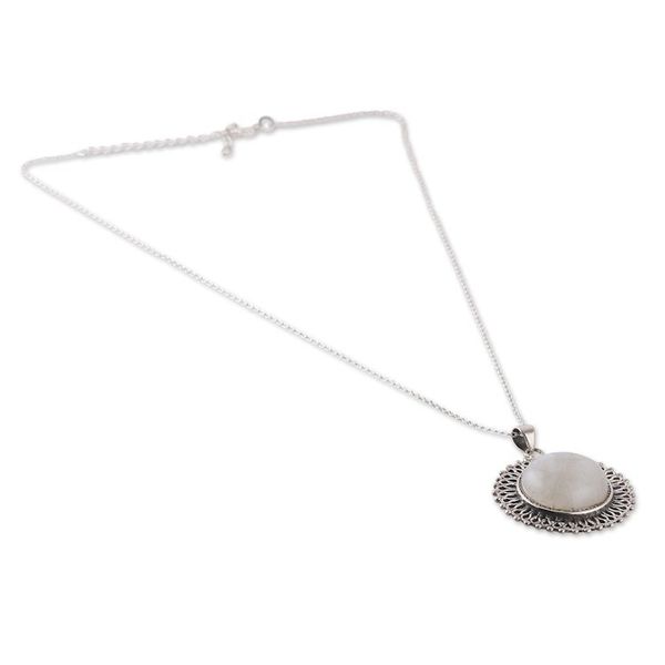 Alternate image for Sun-Shaped Natural Rainbow Moonstone Pendant Necklace Misty Light