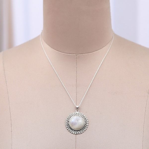 Alternate image for Sun-Shaped Natural Rainbow Moonstone Pendant Necklace Misty Light