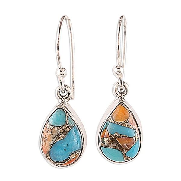 Alternate image for Reconstituted Turquoise Silver Teardrop Dangle Earrings Lively Allure