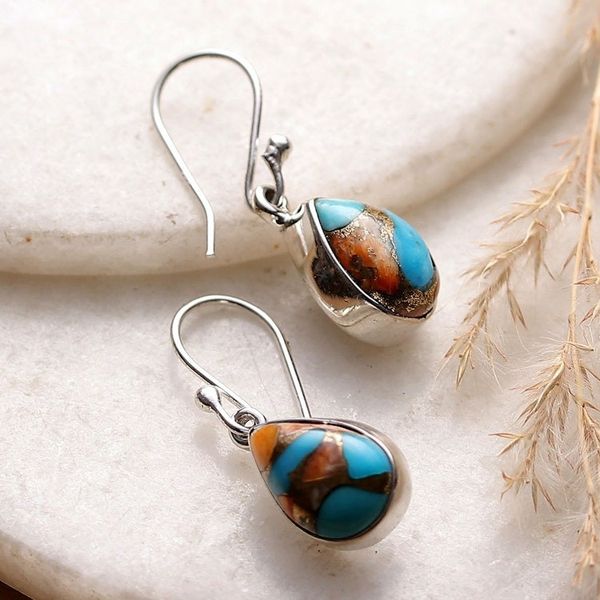Alternate image for Reconstituted Turquoise Silver Teardrop Dangle Earrings Lively Allure
