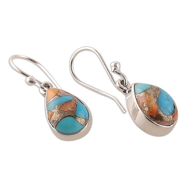 Alternate image for Reconstituted Turquoise Silver Teardrop Dangle Earrings Lively Allure