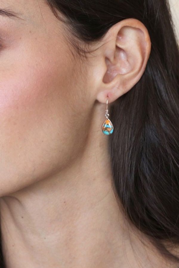 Alternate image for Reconstituted Turquoise Silver Teardrop Dangle Earrings Lively Allure