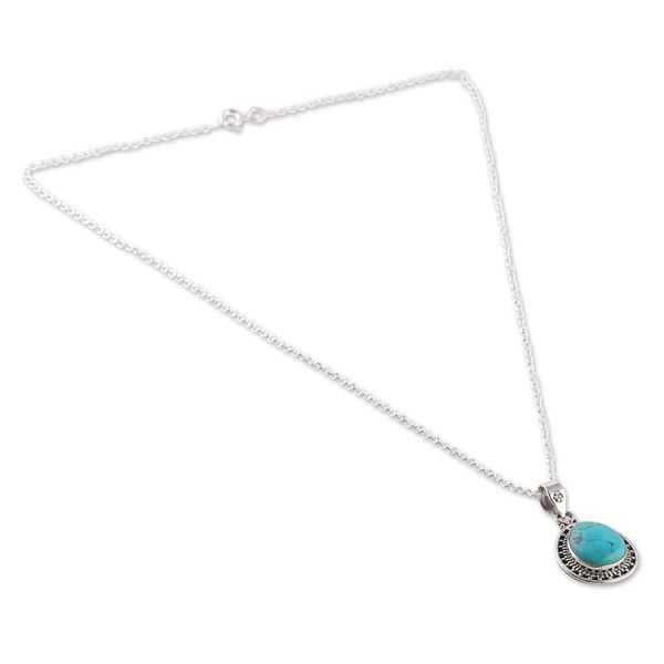 Alternate image for Silver Pendant Necklace with Drop Reconstituted Turquoise Azure Drop