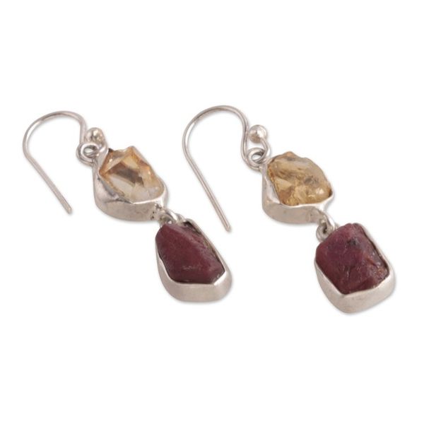 Alternate image for Polished Freeform Citrine and Garnet Dangle Earrings Joy of the Passionate