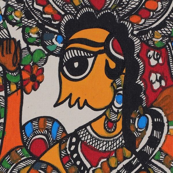 Alternate image for Hindu Goddess Saraswati Madhubani Painting on Handmade Paper Goddess Saraswati II