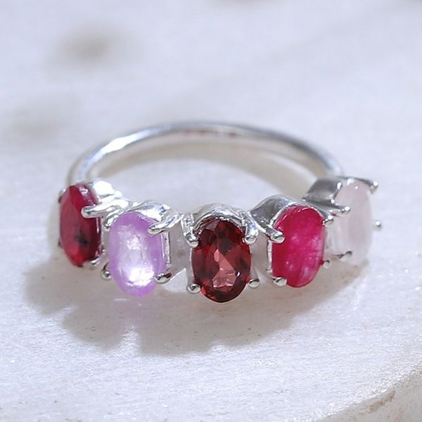 Alternate image for Polished One-Carat Faceted Multi-Gemstone Cocktail Ring Pink Lovers