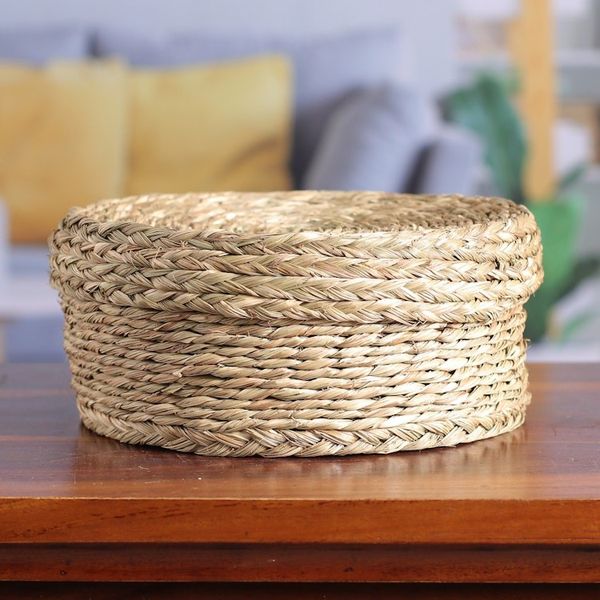 Alternate image for Handwoven Minimalist Round Natural Sabai Grass Fiber Basket Rural Minimalism