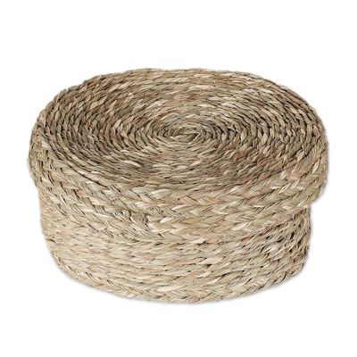 Alternate image for Handwoven Minimalist Round Natural Sabai Grass Fiber Basket Rural Minimalism