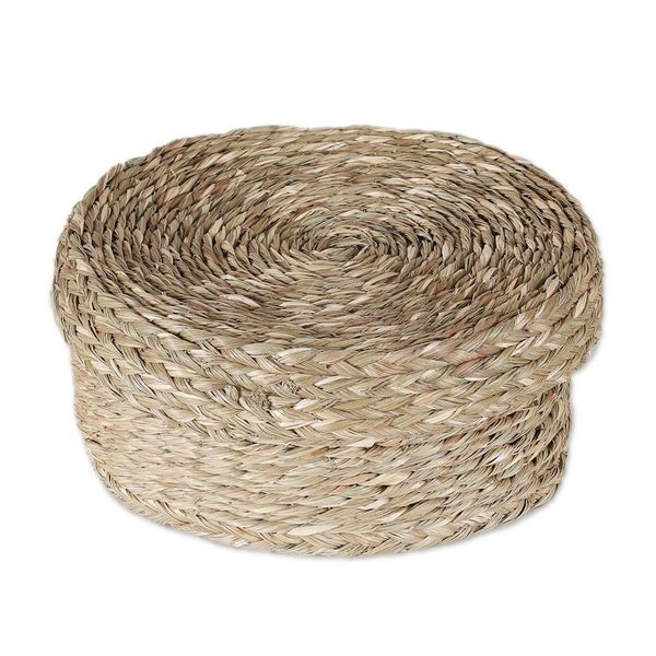 Alternate image for Handwoven Minimalist Round Natural Sabai Grass Fiber Basket Rural Minimalism