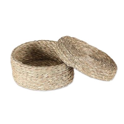 Alternate image for Handwoven Minimalist Round Natural Sabai Grass Fiber Basket Rural Minimalism