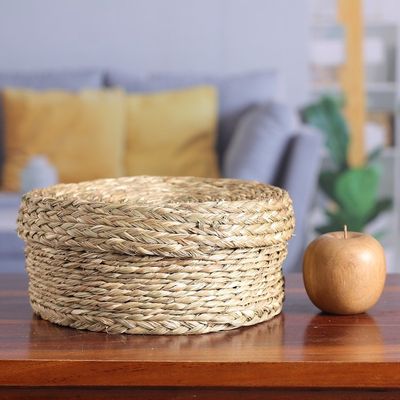 Alternate image for Handwoven Minimalist Round Natural Sabai Grass Fiber Basket Rural Minimalism