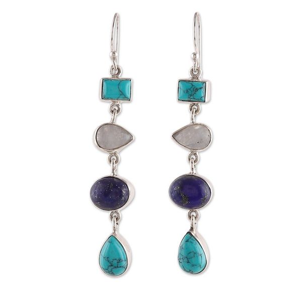 Alternate image for Polished Blue Multi-Gemstone Dangle Earrings from India Harmonious Quartet