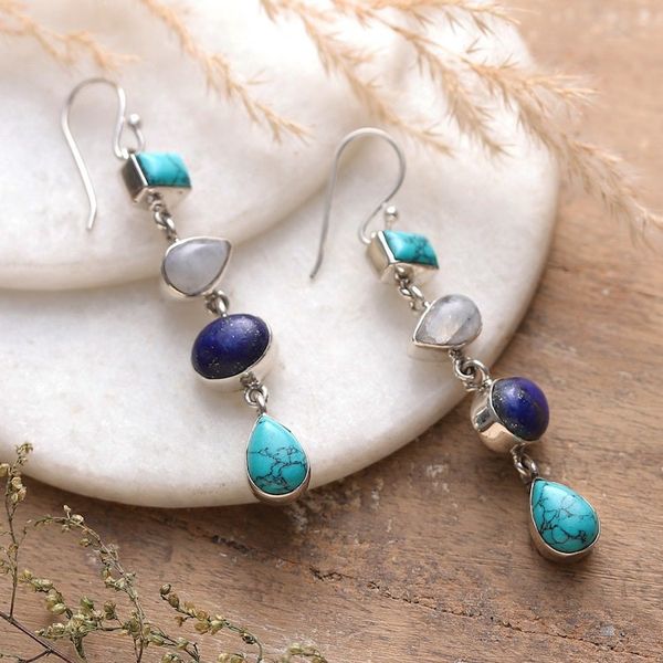 Alternate image for Polished Blue Multi-Gemstone Dangle Earrings from India Harmonious Quartet