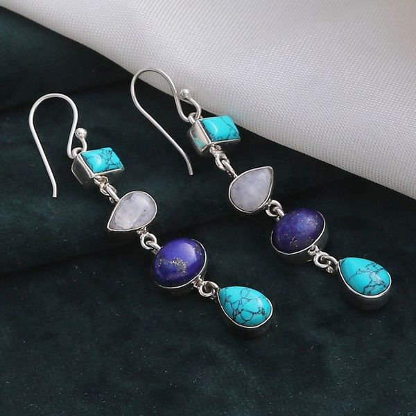 Alternate image for Polished Blue Multi-Gemstone Dangle Earrings from India Harmonious Quartet