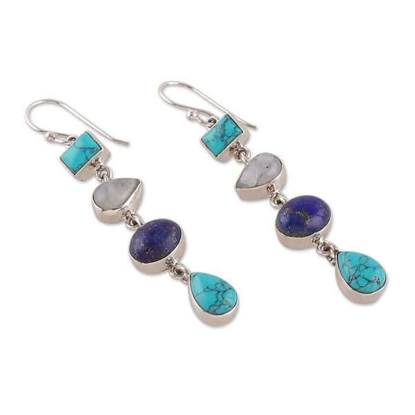 Alternate image for Polished Blue Multi-Gemstone Dangle Earrings from India Harmonious Quartet
