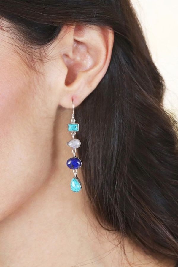 Alternate image for Polished Blue Multi-Gemstone Dangle Earrings from India Harmonious Quartet