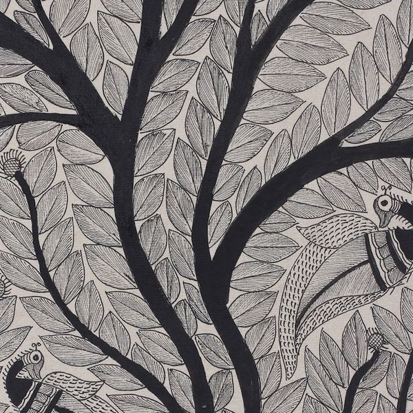 Alternate image for Black White Madhubani Painting of Tree with Exotic Birds Black White Tree...