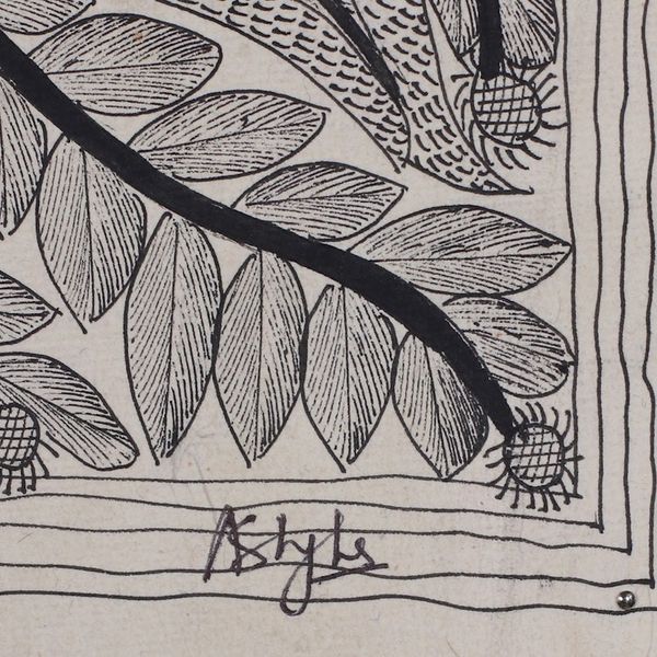 Alternate image for Black White Madhubani Painting of Tree with Exotic Birds Black White Tree...
