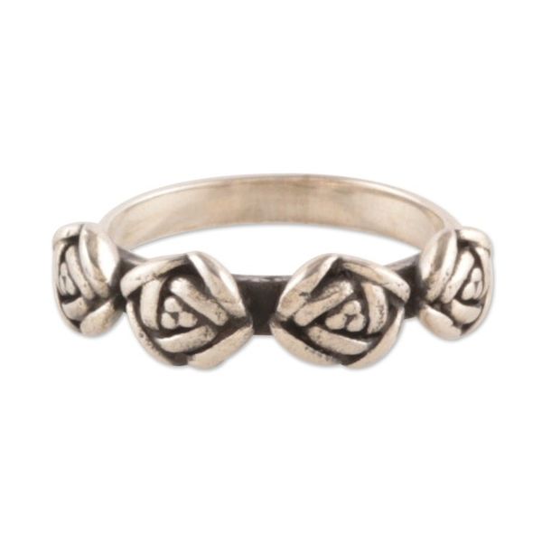 Alternate image for Sterling Silver Band Ring Crowned by Four Rose Accents Rose Sophistication