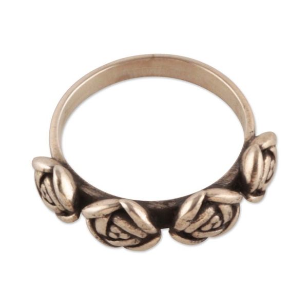 Alternate image for Sterling Silver Band Ring Crowned by Four Rose Accents Rose Sophistication