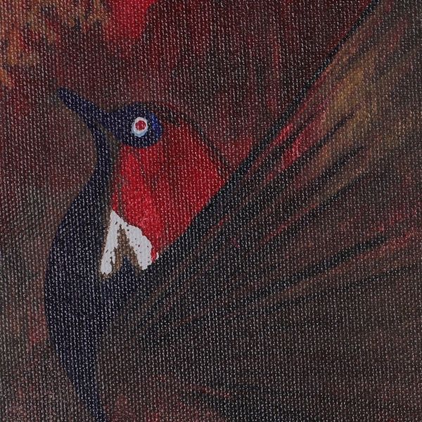 Alternate image for Signed Expressionist Brown and Red Acrylic Bird Painting Sky High