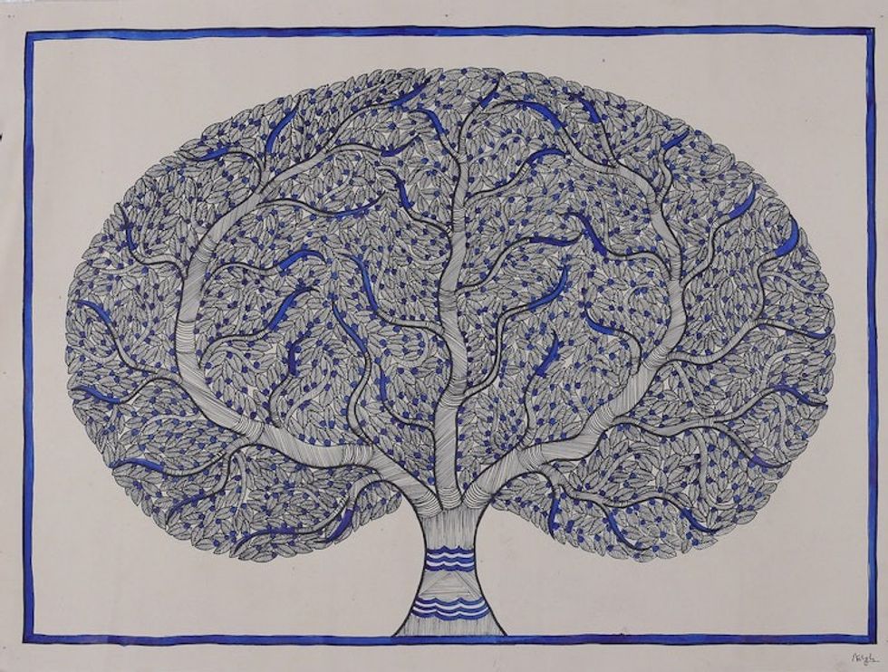 Madhubani Painting of Sacred Banyan Tree from India 'The Sacred Banyan'