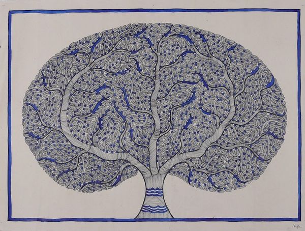 Alternate image for Madhubani Painting of Sacred Banyan Tree from India The Sacred Banyan