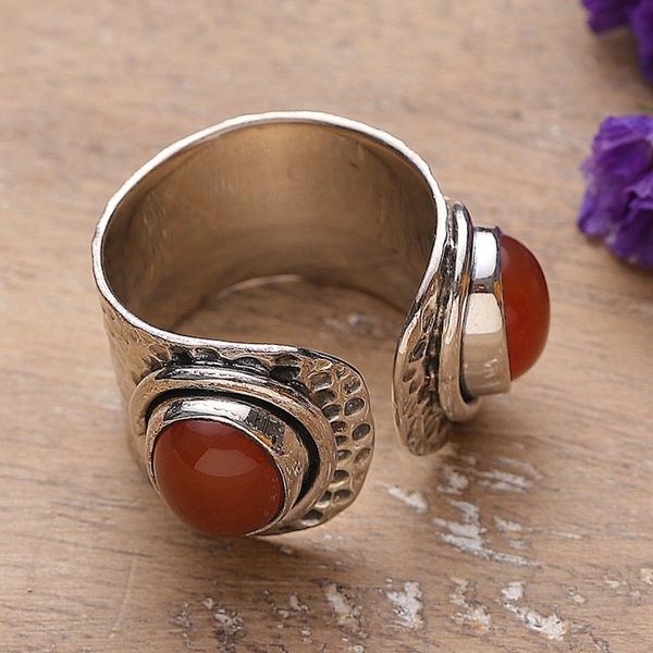Alternate image for Hammered Sterling Silver and Carnelian Wrap Ring Fiery Alliance
