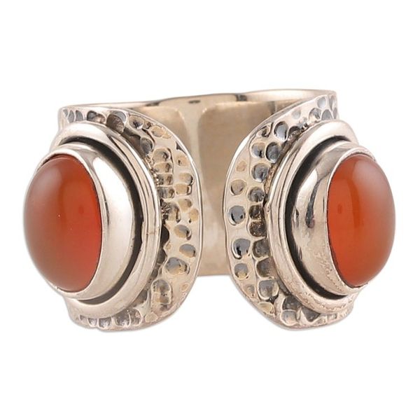 Alternate image for Hammered Sterling Silver and Carnelian Wrap Ring Fiery Alliance
