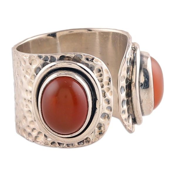 Alternate image for Hammered Sterling Silver and Carnelian Wrap Ring Fiery Alliance