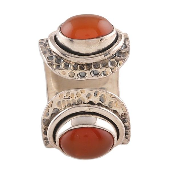 Alternate image for Hammered Sterling Silver and Carnelian Wrap Ring Fiery Alliance