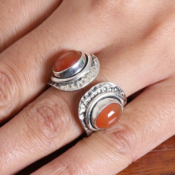 Alternate image for Hammered Sterling Silver and Carnelian Wrap Ring Fiery Alliance