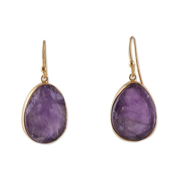 Alternate image for 18k Gold-Plated Freeform Amethyst Dangle Earrings from India Twilight Rainfall