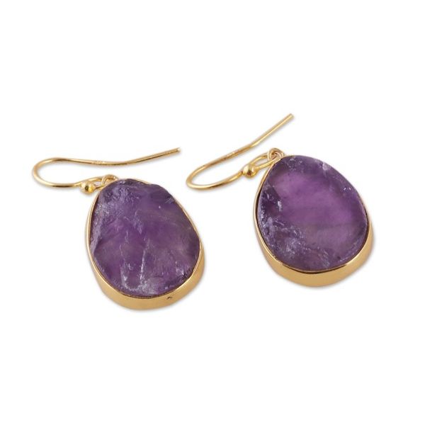 Alternate image for 18k Gold-Plated Freeform Amethyst Dangle Earrings from India Twilight Rainfall