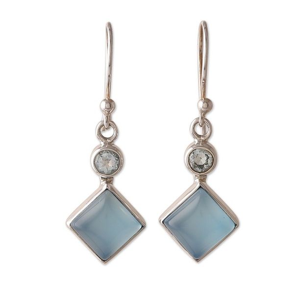 Alternate image for Blue-Toned Chalcedony and Blue Topaz Dangle Earrings Diamond Portal