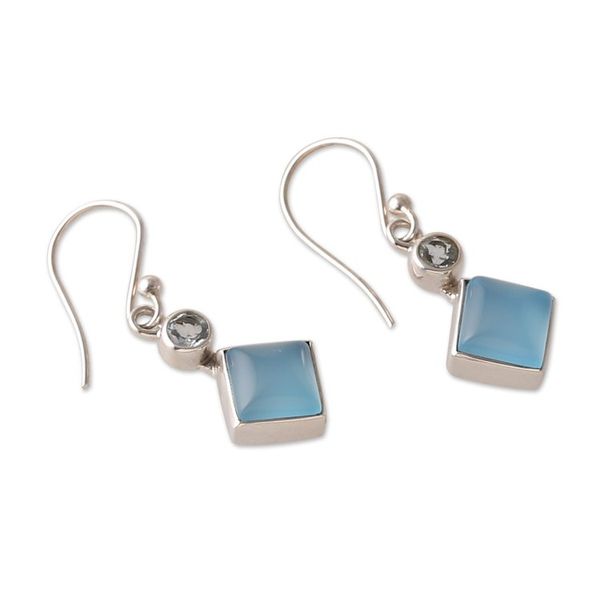 Alternate image for Blue-Toned Chalcedony and Blue Topaz Dangle Earrings Diamond Portal