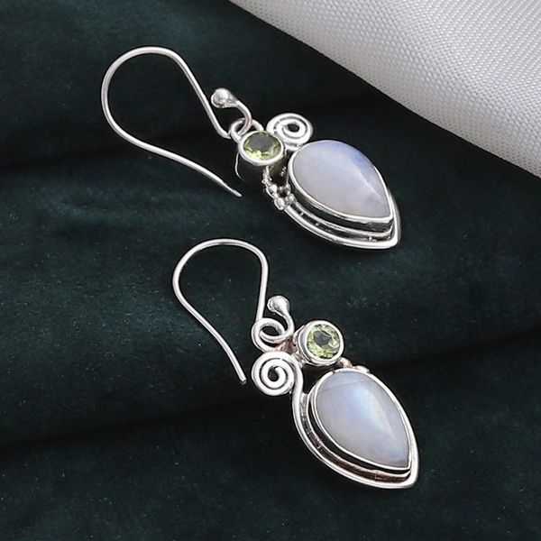 Alternate image for Rainbow Moonstone and Peridot Dangle Earrings from India Springtime Harmony