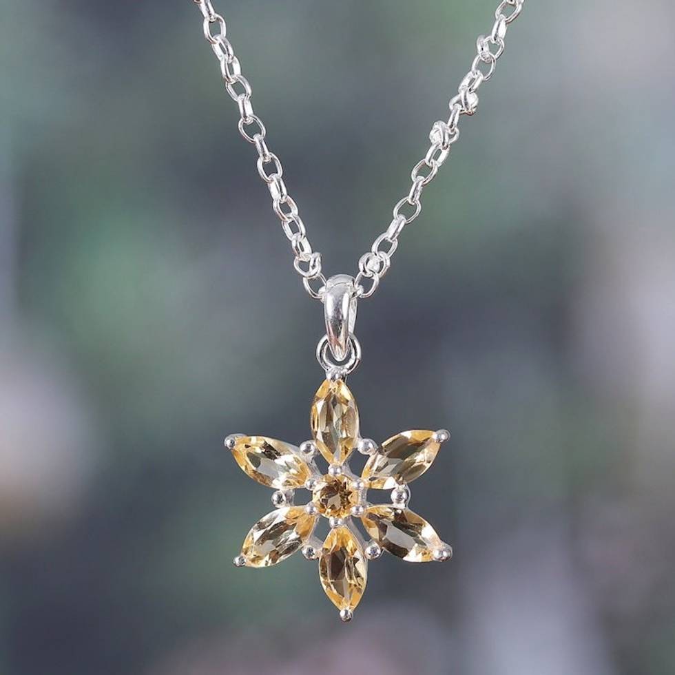 Floral Faceted Three-Carat Citrine Pendant Necklace 'Floral Success'