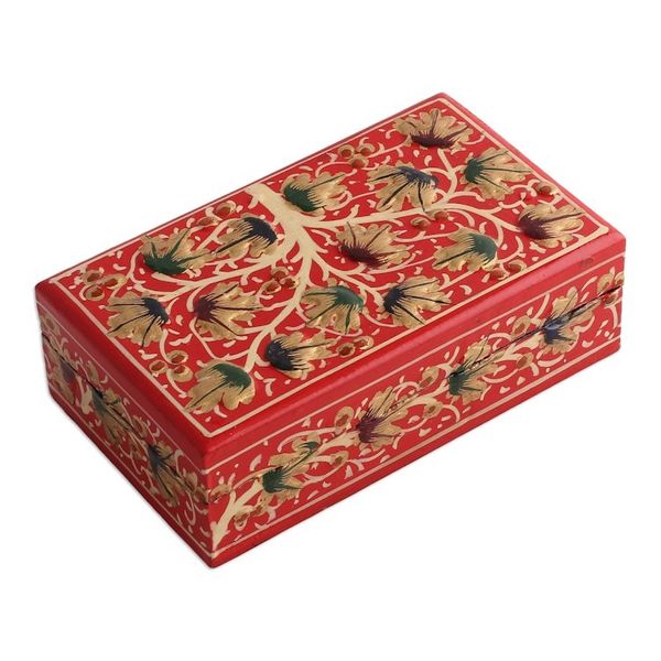 Alternate image for Tree-Themed Red and Golden Papier Mache Decorative Box Red Nature