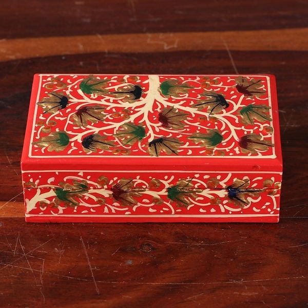 Alternate image for Tree-Themed Red and Golden Papier Mache Decorative Box Red Nature