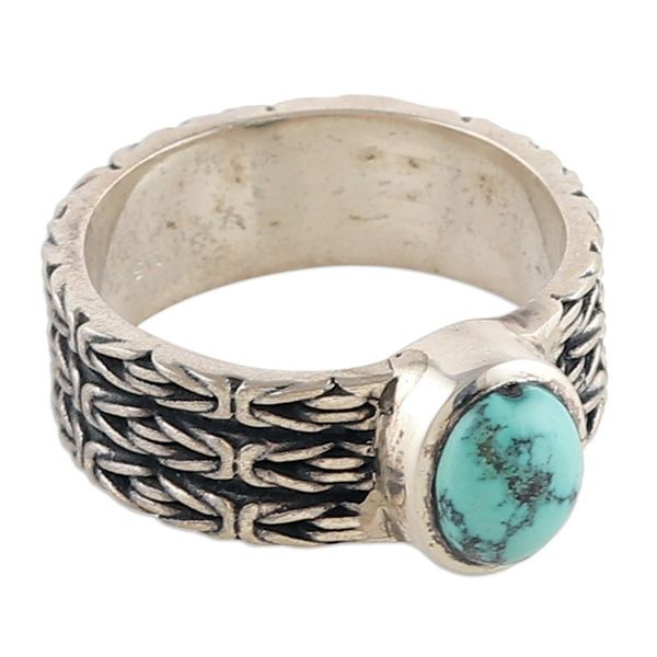 Alternate image for Oxidized and Polished Recon Turquoise Single Stone Ring Lagoon Glow