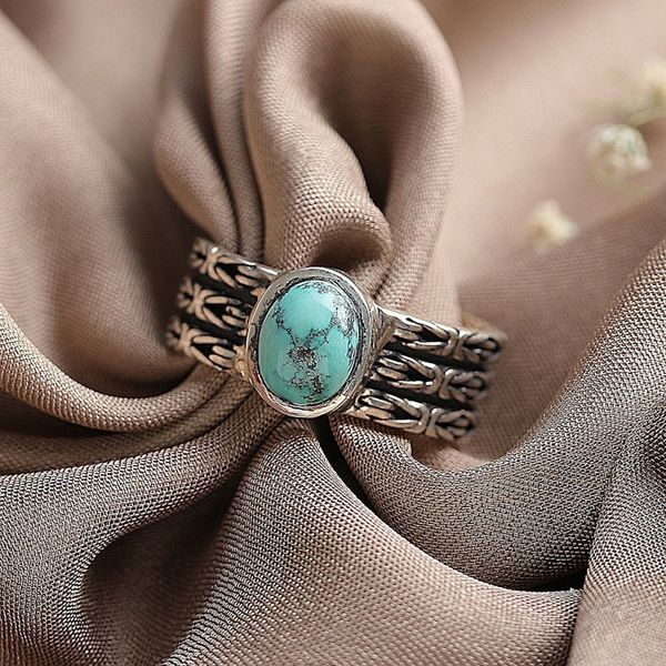 Alternate image for Oxidized and Polished Recon Turquoise Single Stone Ring Lagoon Glow