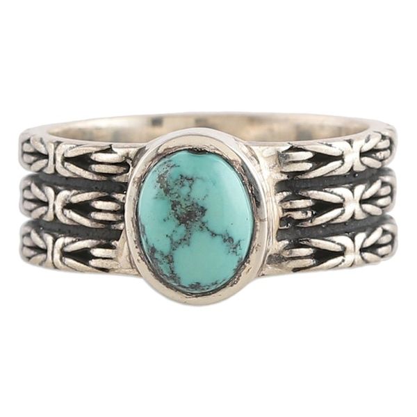 Alternate image for Oxidized and Polished Recon Turquoise Single Stone Ring Lagoon Glow